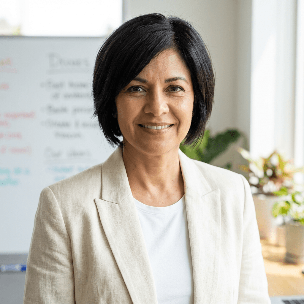 Maria Gonzalez, store manager in a polo shirt
