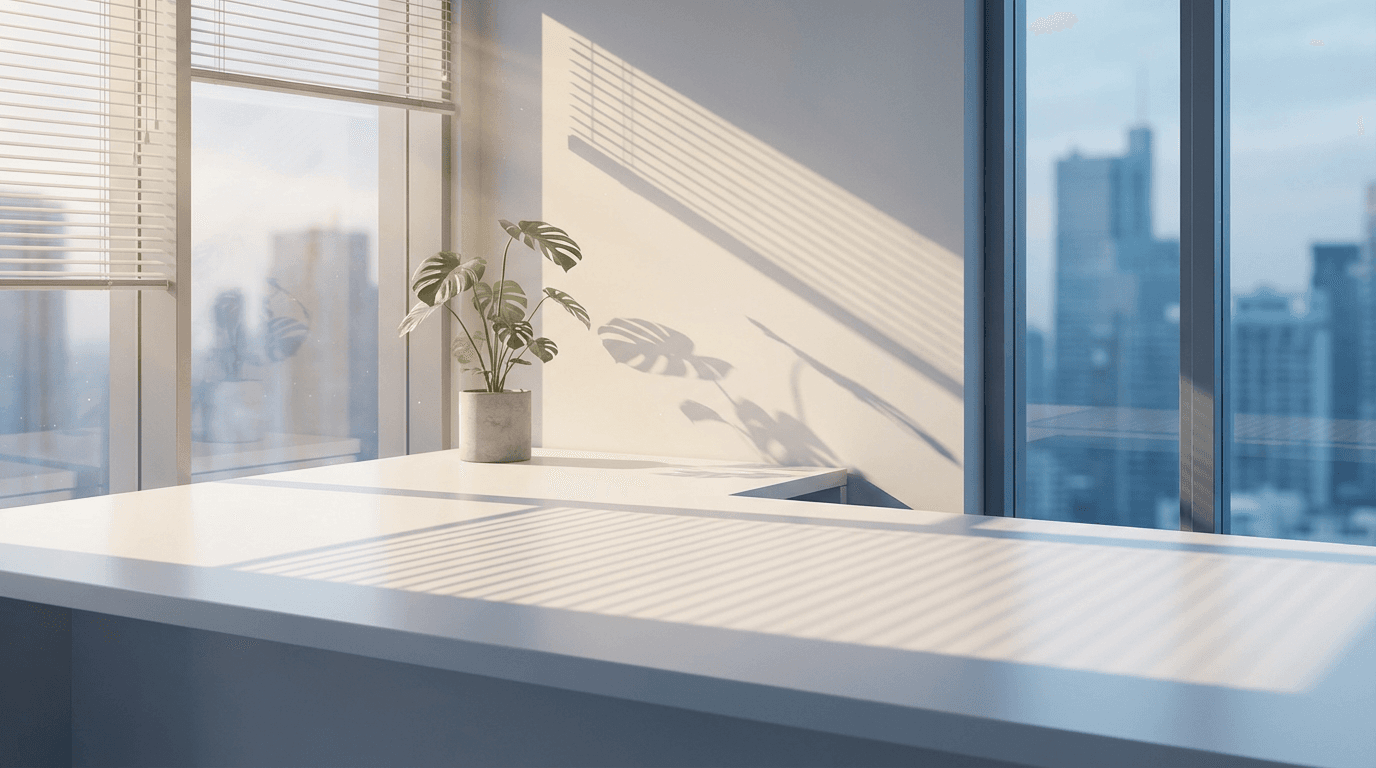 Professional cleaner wiping a glass conference table in a bright Memphis office space